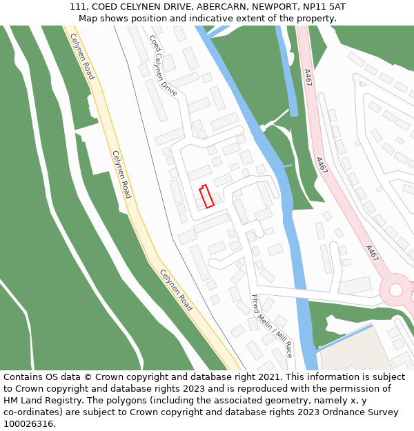 111, COED CELYNEN DRIVE, ABERCARN, NEWPORT, NP11 5AT: Location map and indicative extent of plot
