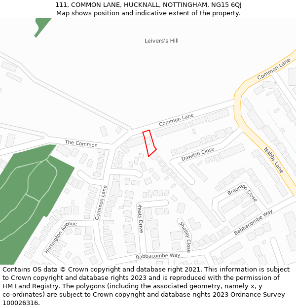 111, COMMON LANE, HUCKNALL, NOTTINGHAM, NG15 6QJ: Location map and indicative extent of plot