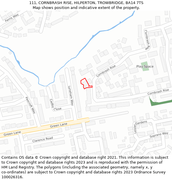 111, CORNBRASH RISE, HILPERTON, TROWBRIDGE, BA14 7TS: Location map and indicative extent of plot