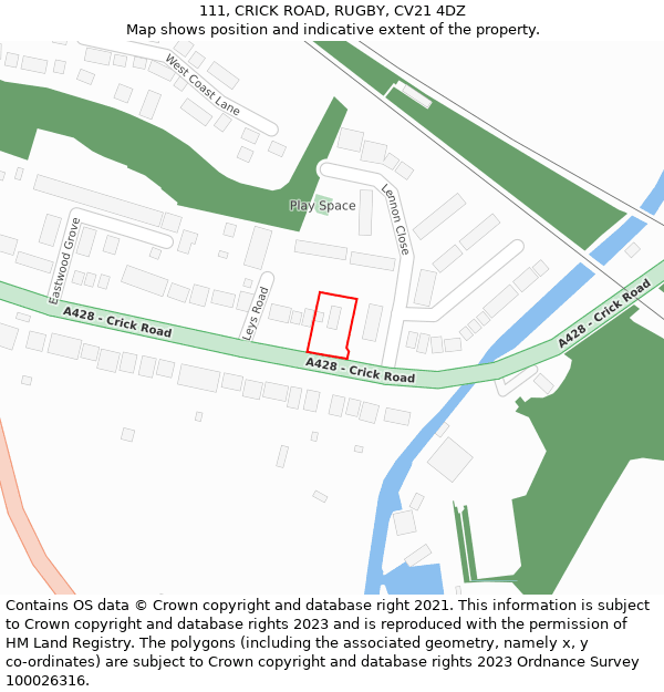 111, CRICK ROAD, RUGBY, CV21 4DZ: Location map and indicative extent of plot