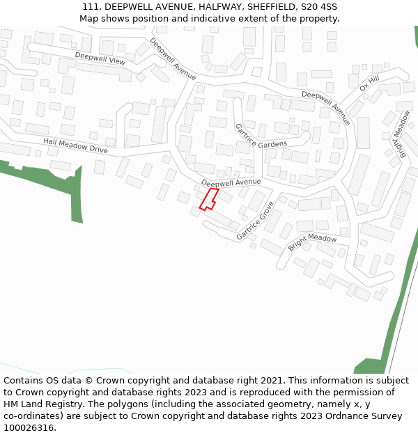 111, DEEPWELL AVENUE, HALFWAY, SHEFFIELD, S20 4SS: Location map and indicative extent of plot