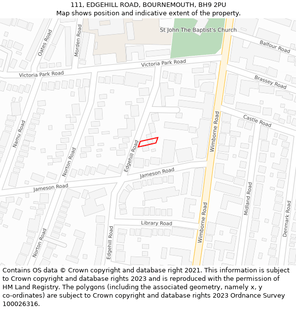 111, EDGEHILL ROAD, BOURNEMOUTH, BH9 2PU: Location map and indicative extent of plot