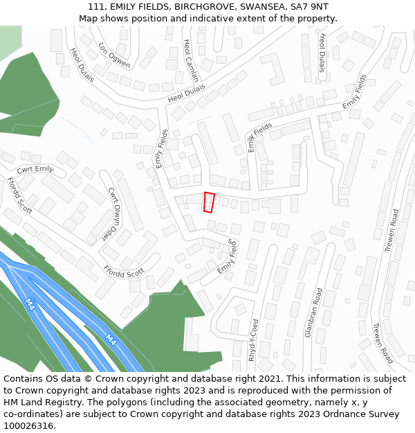 111, EMILY FIELDS, BIRCHGROVE, SWANSEA, SA7 9NT: Location map and indicative extent of plot