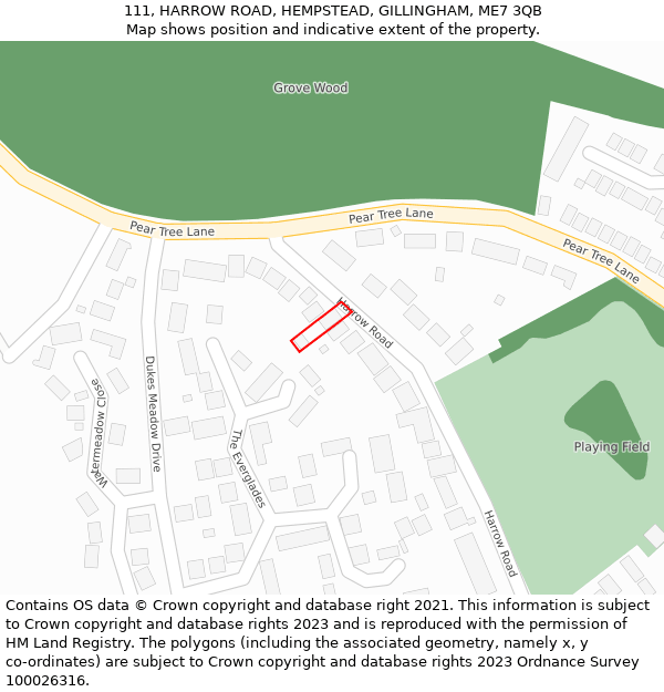 111, HARROW ROAD, HEMPSTEAD, GILLINGHAM, ME7 3QB: Location map and indicative extent of plot