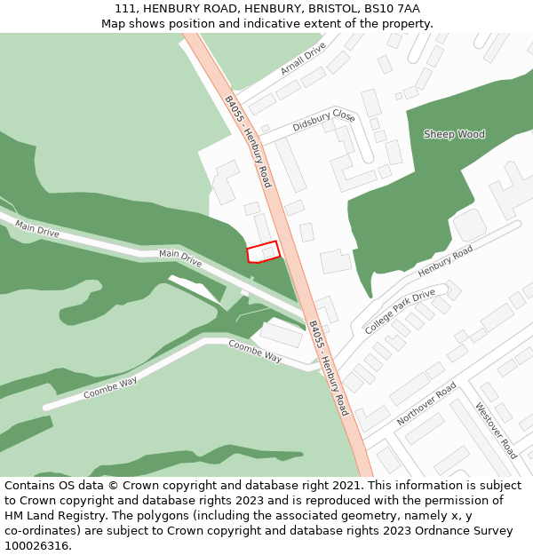 111, HENBURY ROAD, HENBURY, BRISTOL, BS10 7AA: Location map and indicative extent of plot