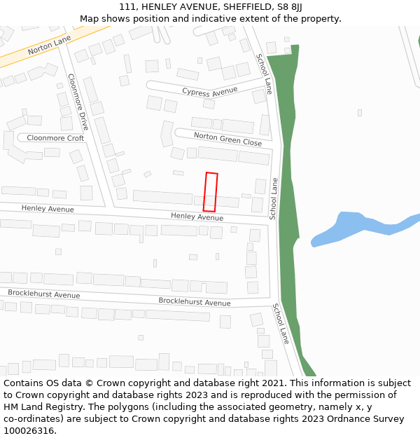 111, HENLEY AVENUE, SHEFFIELD, S8 8JJ: Location map and indicative extent of plot