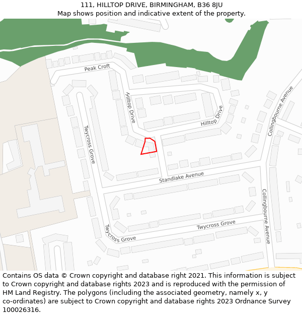 111, HILLTOP DRIVE, BIRMINGHAM, B36 8JU: Location map and indicative extent of plot