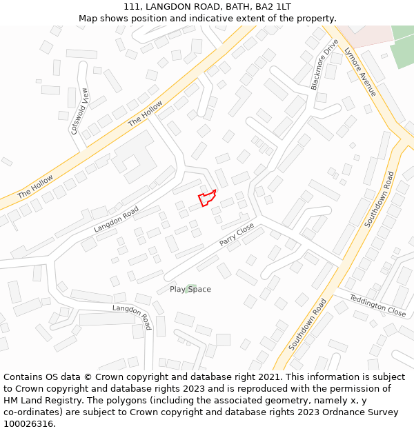 111, LANGDON ROAD, BATH, BA2 1LT: Location map and indicative extent of plot