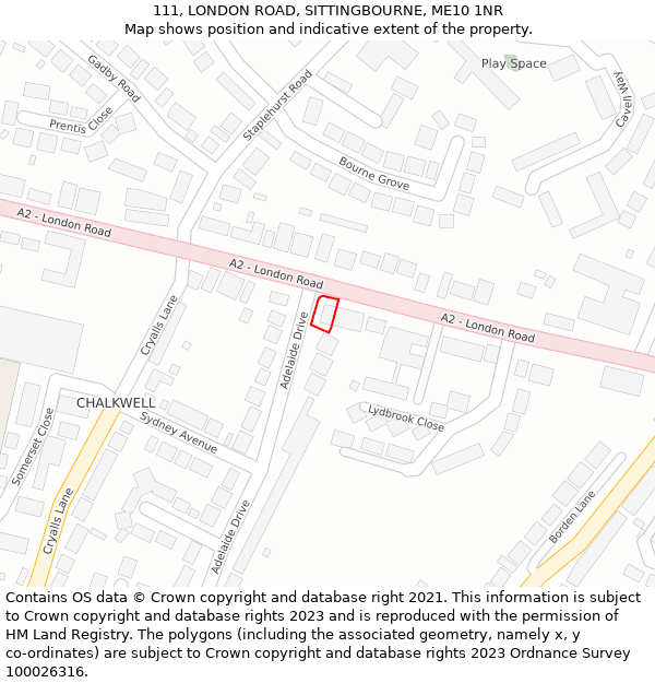 111, LONDON ROAD, SITTINGBOURNE, ME10 1NR: Location map and indicative extent of plot