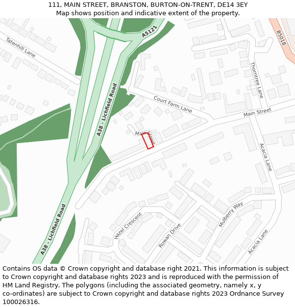111, MAIN STREET, BRANSTON, BURTON-ON-TRENT, DE14 3EY: Location map and indicative extent of plot