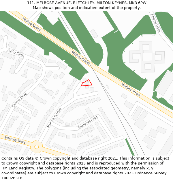 111, MELROSE AVENUE, BLETCHLEY, MILTON KEYNES, MK3 6PW: Location map and indicative extent of plot