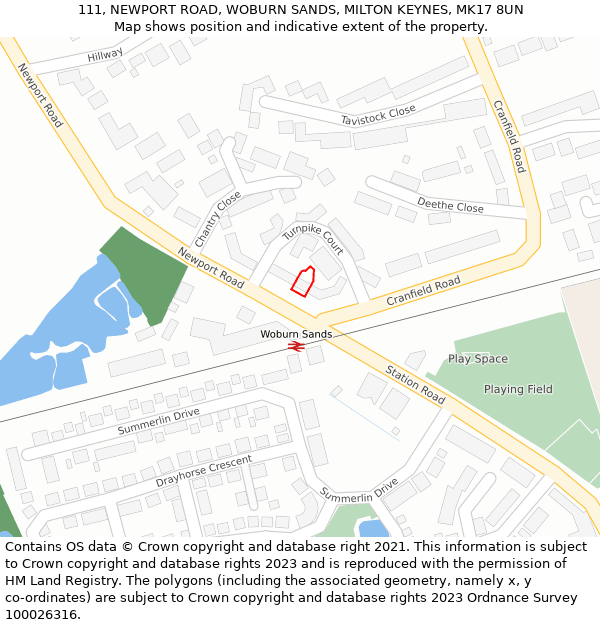 111, NEWPORT ROAD, WOBURN SANDS, MILTON KEYNES, MK17 8UN: Location map and indicative extent of plot