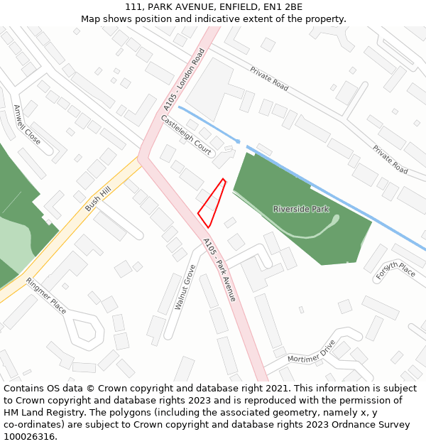 111, PARK AVENUE, ENFIELD, EN1 2BE: Location map and indicative extent of plot