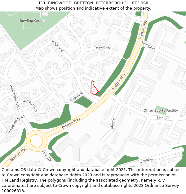 111, RINGWOOD, BRETTON, PETERBOROUGH, PE3 9SR: Location map and indicative extent of plot
