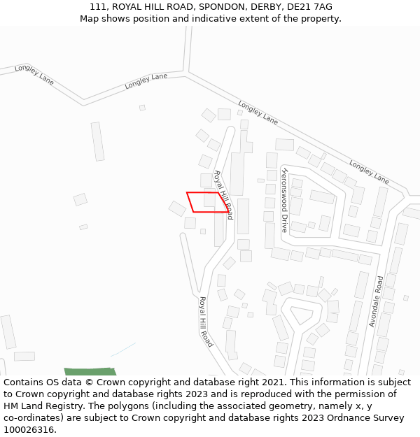 111, ROYAL HILL ROAD, SPONDON, DERBY, DE21 7AG: Location map and indicative extent of plot