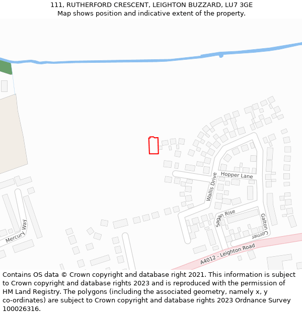 111, RUTHERFORD CRESCENT, LEIGHTON BUZZARD, LU7 3GE: Location map and indicative extent of plot