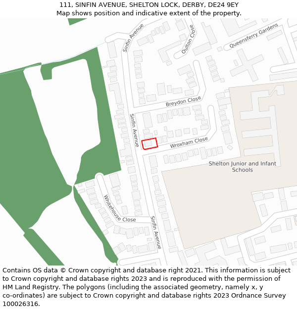 111, SINFIN AVENUE, SHELTON LOCK, DERBY, DE24 9EY: Location map and indicative extent of plot