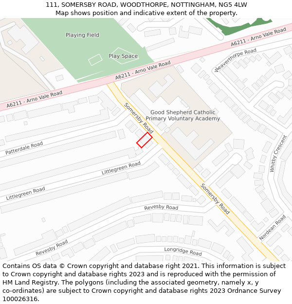 111, SOMERSBY ROAD, WOODTHORPE, NOTTINGHAM, NG5 4LW: Location map and indicative extent of plot