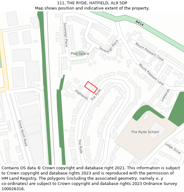 111, THE RYDE, HATFIELD, AL9 5DP: Location map and indicative extent of plot