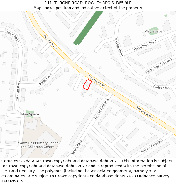 111, THRONE ROAD, ROWLEY REGIS, B65 9LB: Location map and indicative extent of plot