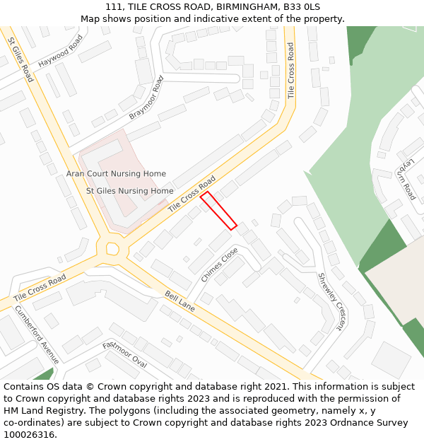 111, TILE CROSS ROAD, BIRMINGHAM, B33 0LS: Location map and indicative extent of plot