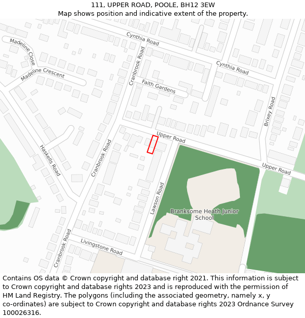 111, UPPER ROAD, POOLE, BH12 3EW: Location map and indicative extent of plot