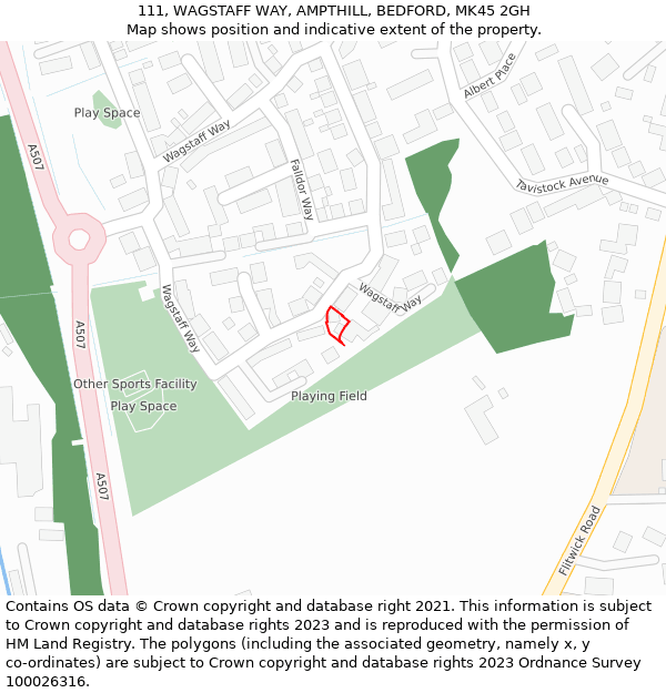 111, WAGSTAFF WAY, AMPTHILL, BEDFORD, MK45 2GH: Location map and indicative extent of plot