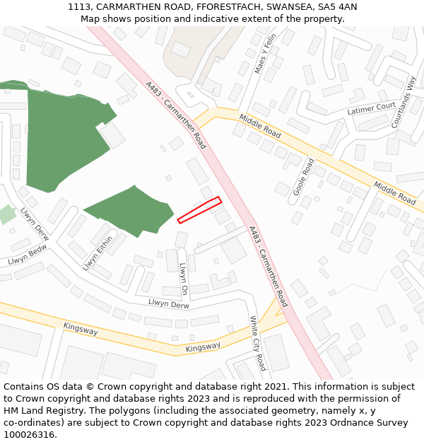 1113, CARMARTHEN ROAD, FFORESTFACH, SWANSEA, SA5 4AN: Location map and indicative extent of plot