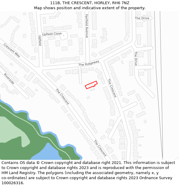 111B, THE CRESCENT, HORLEY, RH6 7NZ: Location map and indicative extent of plot