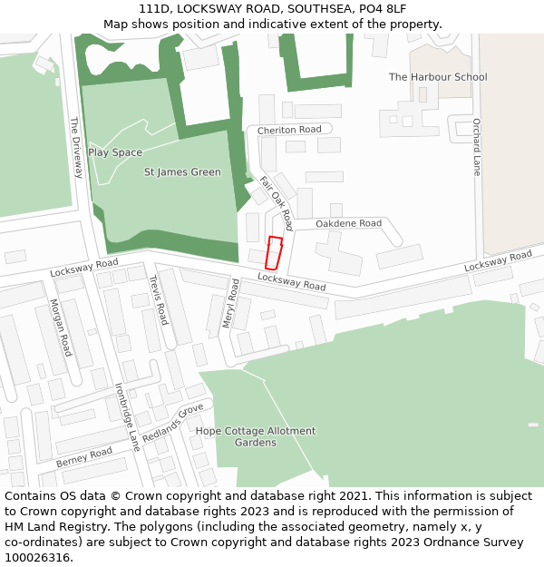 111D, LOCKSWAY ROAD, SOUTHSEA, PO4 8LF: Location map and indicative extent of plot