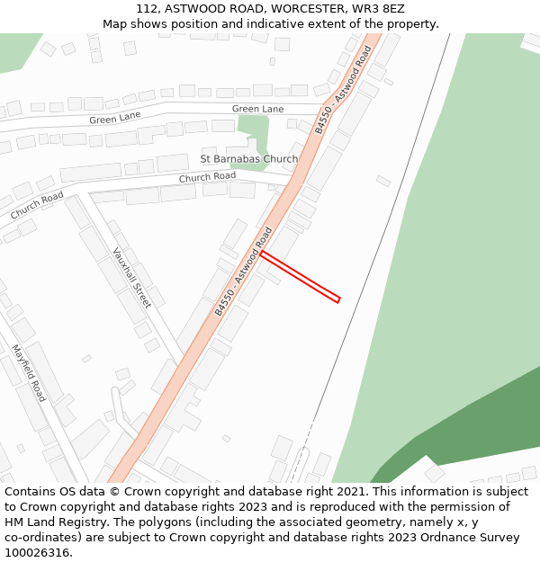 112, ASTWOOD ROAD, WORCESTER, WR3 8EZ: Location map and indicative extent of plot
