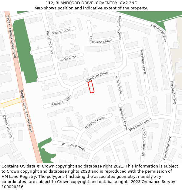 112, BLANDFORD DRIVE, COVENTRY, CV2 2NE: Location map and indicative extent of plot