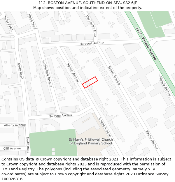 112, BOSTON AVENUE, SOUTHEND-ON-SEA, SS2 6JE: Location map and indicative extent of plot