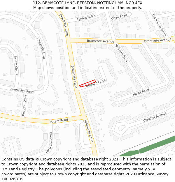 112, BRAMCOTE LANE, BEESTON, NOTTINGHAM, NG9 4EX: Location map and indicative extent of plot