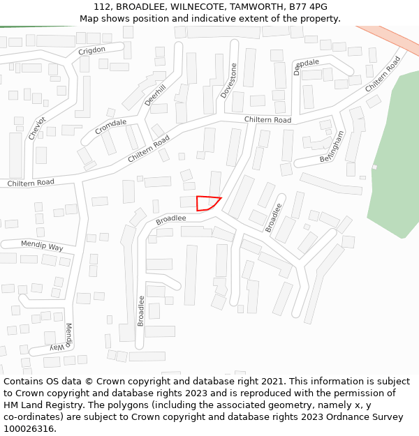 112, BROADLEE, WILNECOTE, TAMWORTH, B77 4PG: Location map and indicative extent of plot