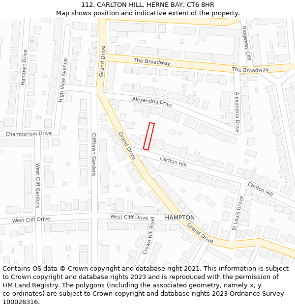 112, CARLTON HILL, HERNE BAY, CT6 8HR: Location map and indicative extent of plot