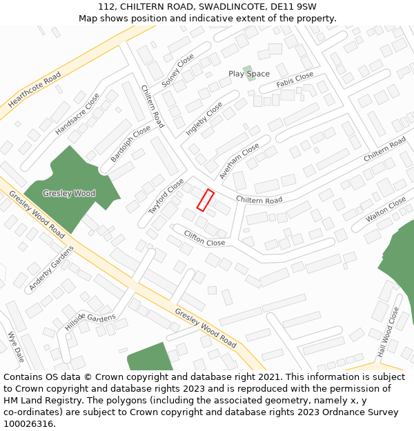 112, CHILTERN ROAD, SWADLINCOTE, DE11 9SW: Location map and indicative extent of plot