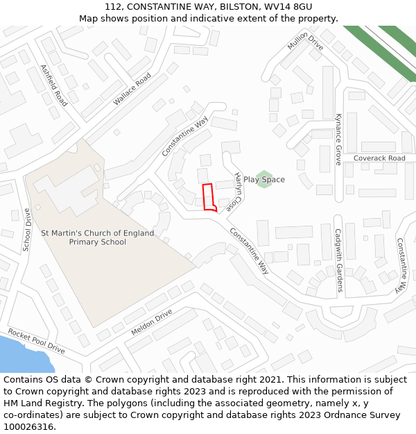 112, CONSTANTINE WAY, BILSTON, WV14 8GU: Location map and indicative extent of plot