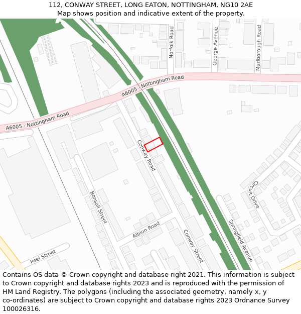 112, CONWAY STREET, LONG EATON, NOTTINGHAM, NG10 2AE: Location map and indicative extent of plot