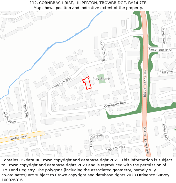 112, CORNBRASH RISE, HILPERTON, TROWBRIDGE, BA14 7TR: Location map and indicative extent of plot