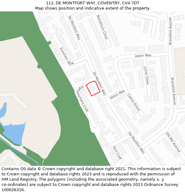 112, DE MONTFORT WAY, COVENTRY, CV4 7DT: Location map and indicative extent of plot
