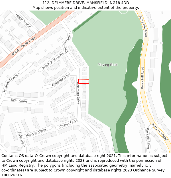 112, DELAMERE DRIVE, MANSFIELD, NG18 4DD: Location map and indicative extent of plot