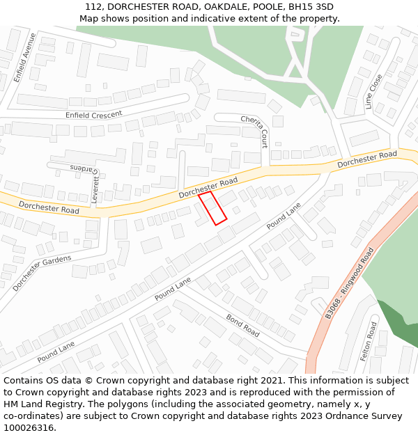 112, DORCHESTER ROAD, OAKDALE, POOLE, BH15 3SD: Location map and indicative extent of plot