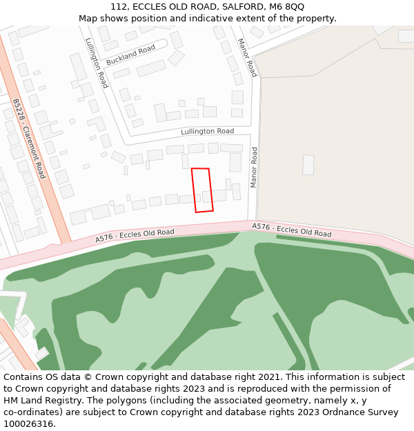 112, ECCLES OLD ROAD, SALFORD, M6 8QQ: Location map and indicative extent of plot