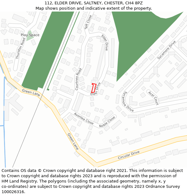 112, ELDER DRIVE, SALTNEY, CHESTER, CH4 8PZ: Location map and indicative extent of plot