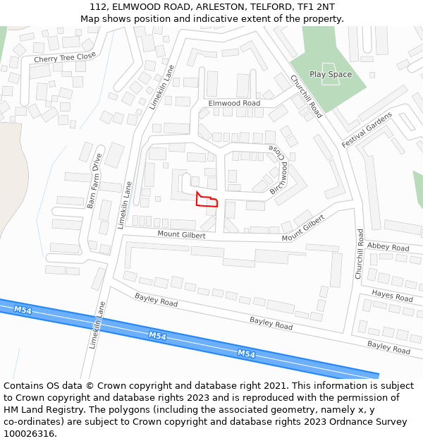 112, ELMWOOD ROAD, ARLESTON, TELFORD, TF1 2NT: Location map and indicative extent of plot