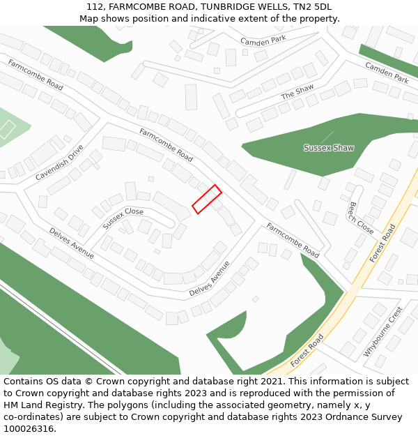 112, FARMCOMBE ROAD, TUNBRIDGE WELLS, TN2 5DL: Location map and indicative extent of plot