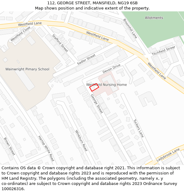 112, GEORGE STREET, MANSFIELD, NG19 6SB: Location map and indicative extent of plot