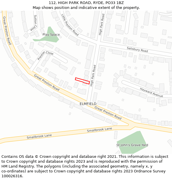 112, HIGH PARK ROAD, RYDE, PO33 1BZ: Location map and indicative extent of plot