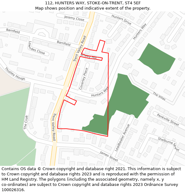 112, HUNTERS WAY, STOKE-ON-TRENT, ST4 5EF: Location map and indicative extent of plot